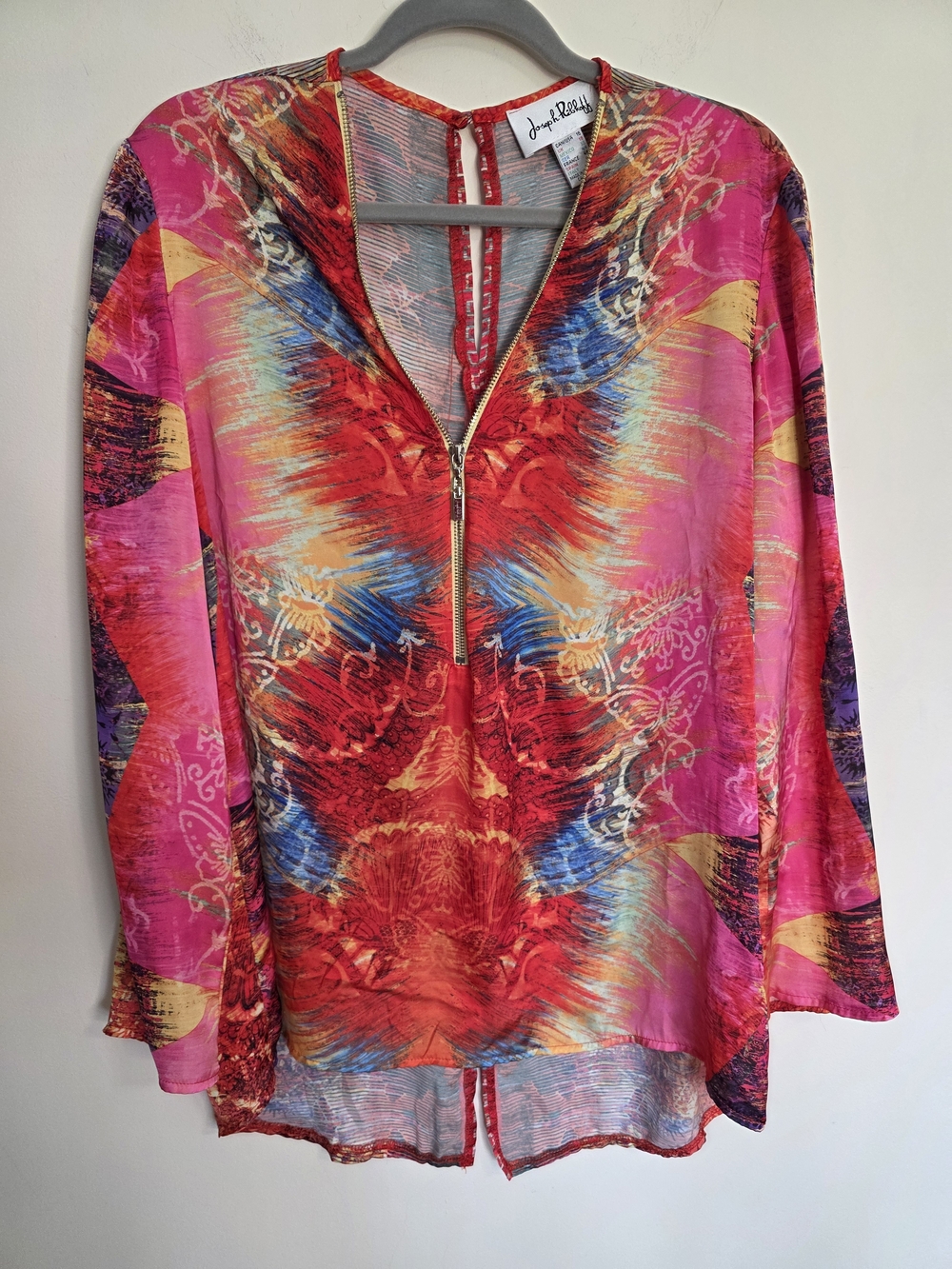 Joseph Ribkoff Pink Multicolor Zip-Front Tunic